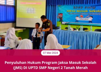 PENYULUHAN HUKUM PROGRAM JAKSA MASUK SEKOLAH (JMS) DI UPTD SMP NEGERI 2 TANAH MERAH OLEH KEJAKSAAN NEGERI BANGKALAN