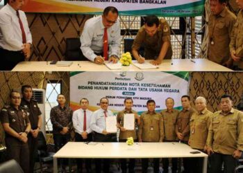 PENANDATANGANAN NOTA KESEPAHAMAN ANTARA PERUM PERHUTANI DIVISI REGIONAL JAWA TIMUR KESATUAN PEMANGKUAN HUTAN (KPH) MADURA DENGAN KEJAKSAAN NEGERI BANGKALAN TENTANG PENANGANAN PERMASALAHAN HUKUM BIDANG HUKUM PERDATA DAN TATA USAHA NEGARA