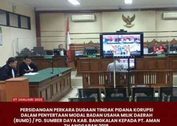 SIDANG PERKARA DUGAAN TINDAK PIDANA KORUPSI DALAM PENYERTAAN MODAL BADAN USAHA MILIK DAERAH (BUMD)/PD. SUMBER DAYA KAB. BANGKALAN KEPADA PT. AMAN TH ANGGARAN 2019
