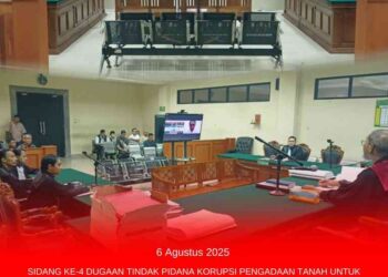 SIDANG KEEMPAT DUGAAN TIPIKOR PENGADAAN TANAH UNTUK KEPENTINGAN UMUM PEMBANGUNAN KAWASAN KAKI JEMBATAN SURAMADU SISI MADURA (REST AREA/PARKIR UMUM) DI DS. SUKOLILO BARAT, KEC. LABANG, KABUPATEN BANGKALAN