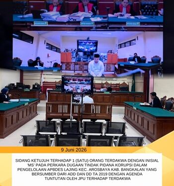 SIDANG KETUJUH PERKARA DUGAAN TIPIKOR DALAM PENGELOLAAN APBDES LAJING KEC. AROSBAYA KAB. BANGKALAN YANG BERSUMBER DARI ADD DAN DD TA 2019